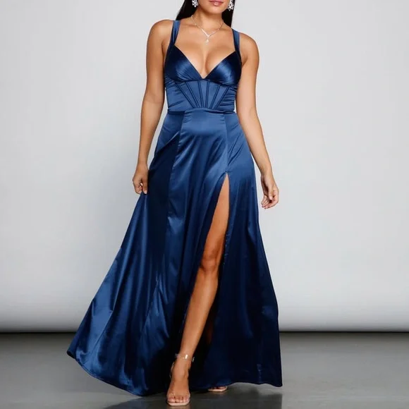 princess polly baby blue dress Faviana 11415 Embellished Corset Prom Dress in Royal & Navy
